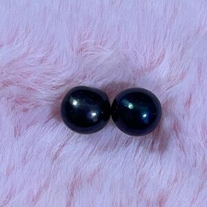 14K Gold Natural Genuine Black South Sea Pearl Stud Earrings